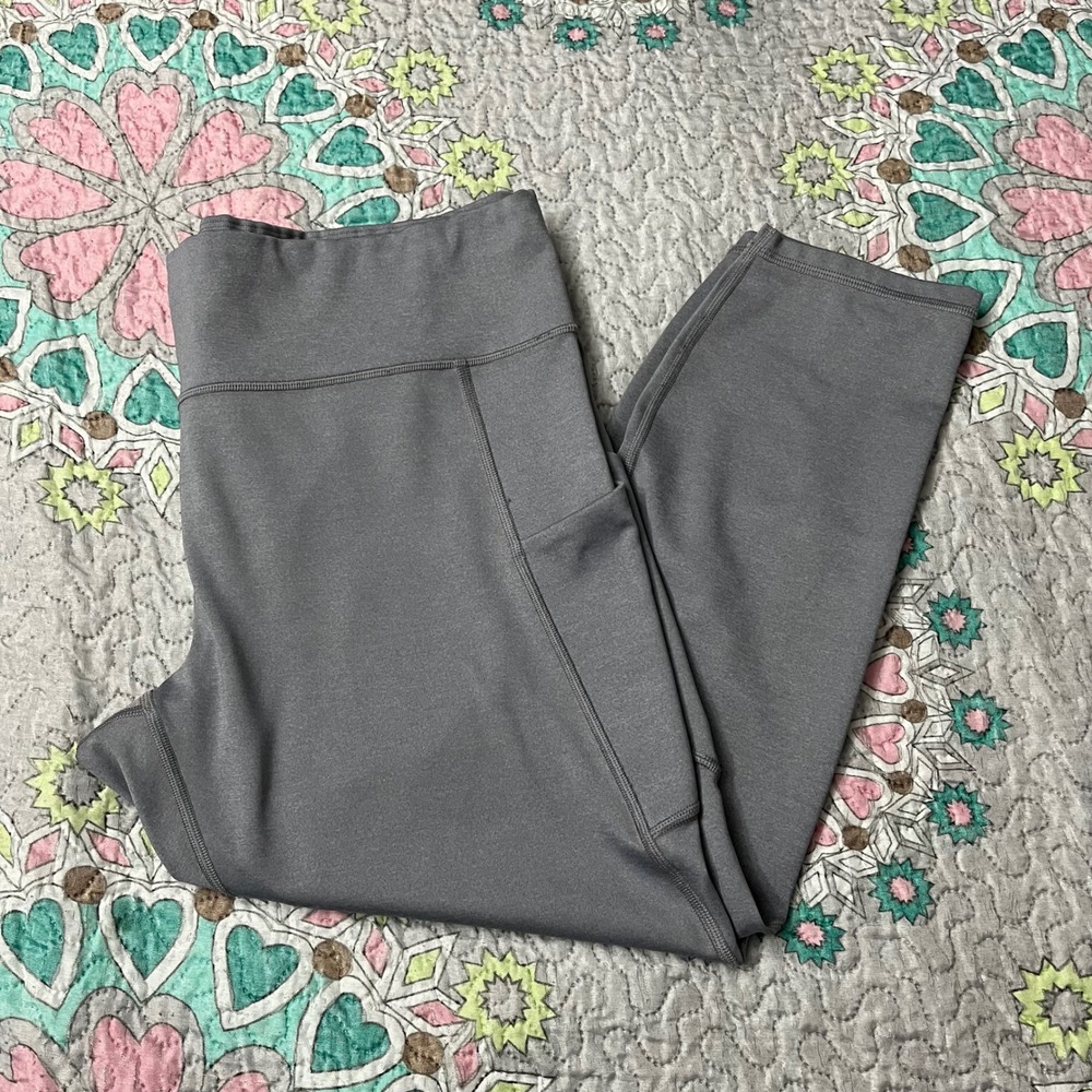 Athleta Gray High Rise Crop Leggings Pockets Womens 1X Athletic Yoga Workout
